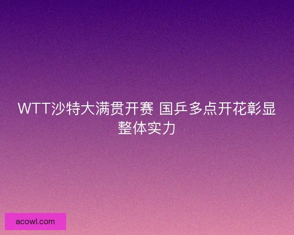 WTT沙特大满贯开赛 国乒多点开花彰显整体实力