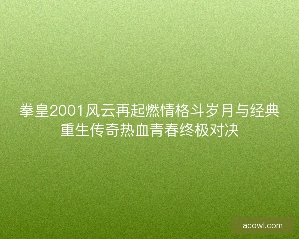 拳皇2001风云再起燃情格斗岁月与经典重生传奇热血青春终极对决